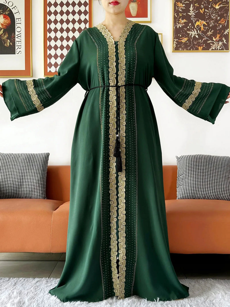 Newest Women Party Dress Chiffon Lace Open Abaya with Zipper Muslim Women Abaya Islamic Clothing Cardigan Muslim Loose Dress