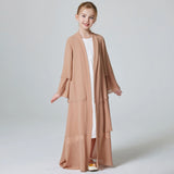 Kebaya Muslim Girls Abaya 3 Layered Chiffon Kids Abaya Dress Open Front   Outerwear (Without Hijab)