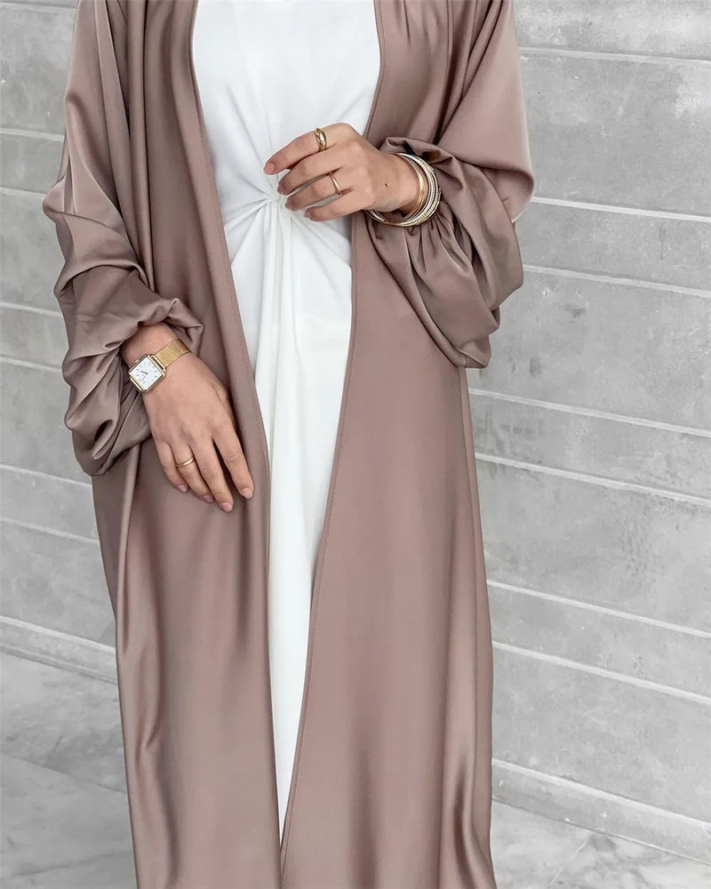 2025 NEW Muslim Abaya Dress for Women Puff Sleeve Cardigan Elegant Abayas Islam Women's Dress Monochromatic Europe and America