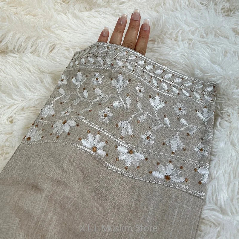 Abaya Simple Embroidery Outwear Eid Ramadan Dress Abayas Muslim Dresses Kaftan Dubai Women Prayer Robe Clothes Women With Belt