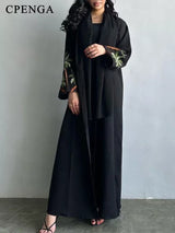 Eid Ramadan Black Muslim Modest Dress for Women Embroidery Saudi Arabic Femme Open Plain Abaya Islam Turkey Dress Morocco Kaftan