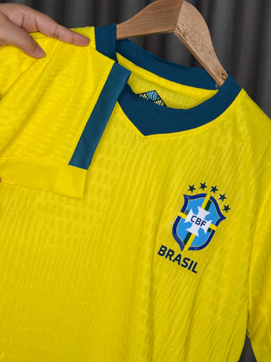 Brazil Home Jersey – Classic Yellow & Green 5-Star National Football T-Shirt