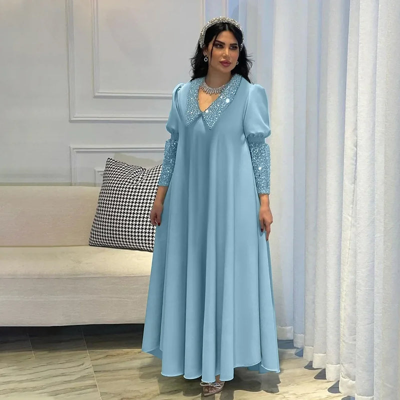 Abaya Dubai Turkey Muslim Women Long Loose Maxi Dress Women's Robe Fashion Sequin Beaded Splicing Middle East Dress