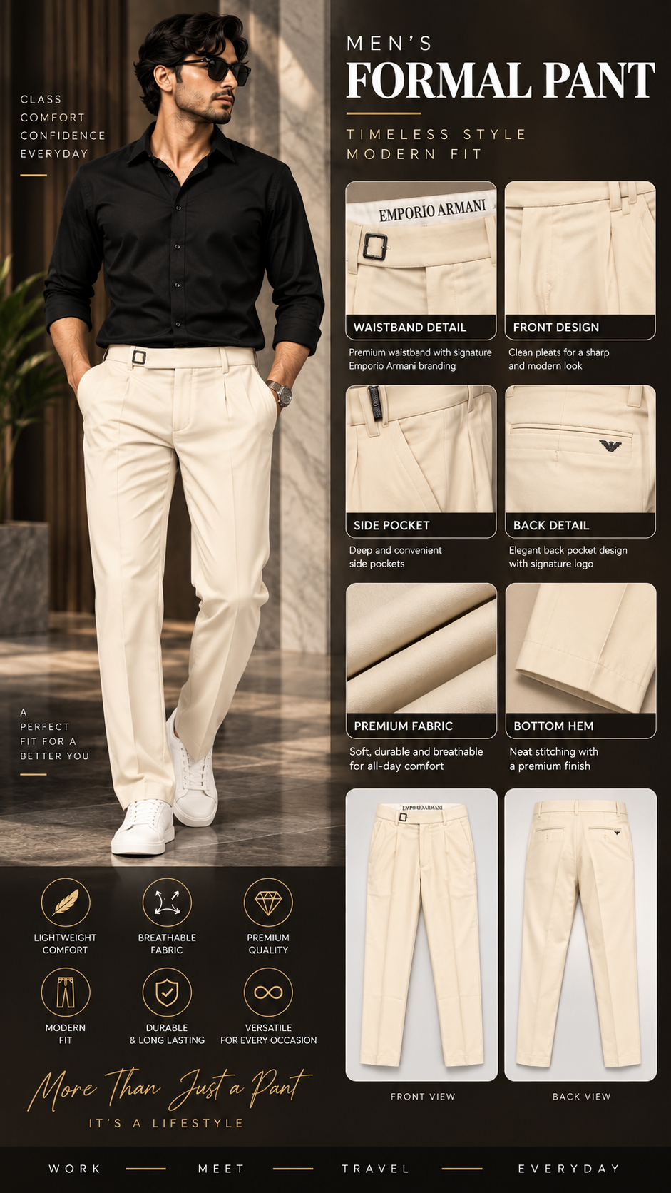 Men’s Premium Baggy Formal Pant – Off-White | Relaxed Fit Dress Pants