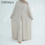 Ramadan Two Piece Linen Muslim Set for Women Elegant Dubai Modest Clothing Islamic Femme Travel Outfit Fashion Turkey Suit 2025