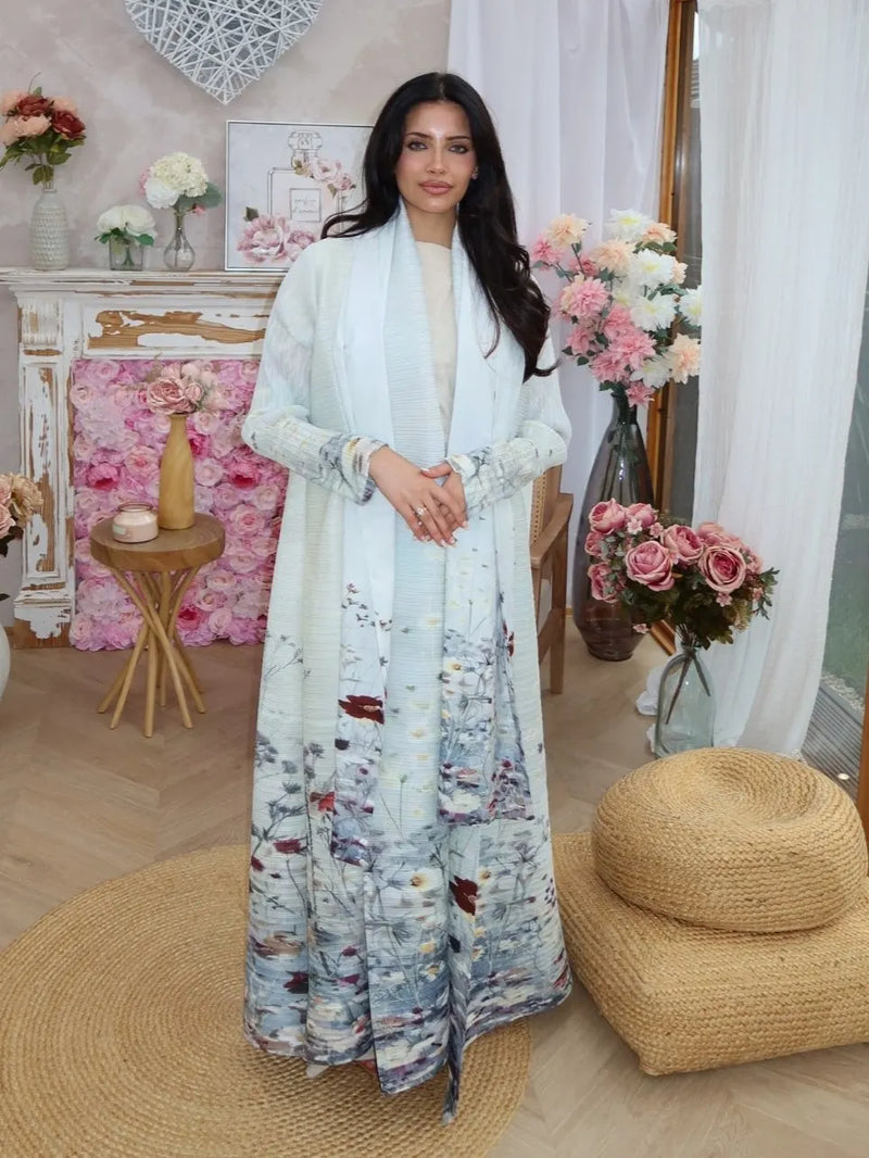 Pleated Women's Robe Embroidery Design 2025 Fall New Cardigan Women's Robe Abaya Featured Jacket Party Model