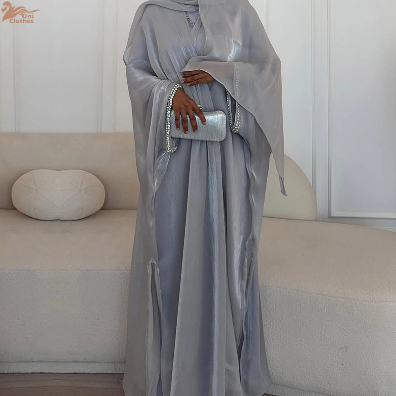 2025 New Abaya Set Shinny Dubai Abaya Cardigan Inner Dress Hijab 3pcs Set Islamic Clothing Women Abaya Muslim Dress