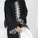 Flower Embroidery Abayas for Women Muslim Dress Dubai Open Abaya Turkey Kaftan Kebaya Caftan Marocain Femme Robe New