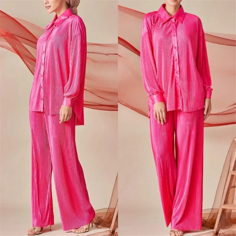 Malaysia Plain Muslim Women Long Sleeve Tops Blouse Pants Islam Abaya Dubai Ramadan Arab Clothes 2 Piece Set Modest Kaftan Suit