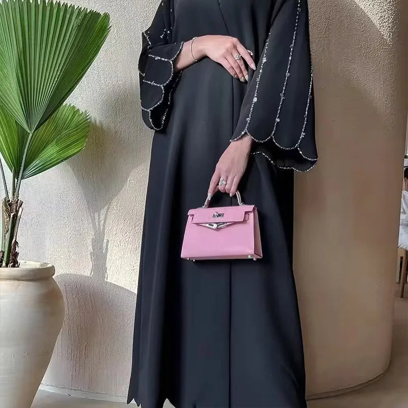 Dubai Diamond Kimono Cardigan Black Open Abaya Women Muslim Dress Turkey Kaftan Kebaya Caftan Marocain Femme Robe Islam Jalabiya