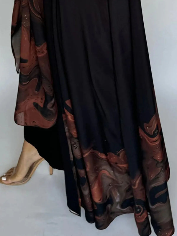 Middle Eastern Loose Open Front Abaya Muslim Full Sleeve Printed Abayas Turkey Kaftans Women Jilbabs Islamic Maxi Dresses