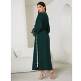 Eid Mubarak Djellaba Femme Longue Musulmane Open Abaya Dubai Turkey Kaftan Muslim Women Beaded Maxi Dress Kimono Jalabiya Robe