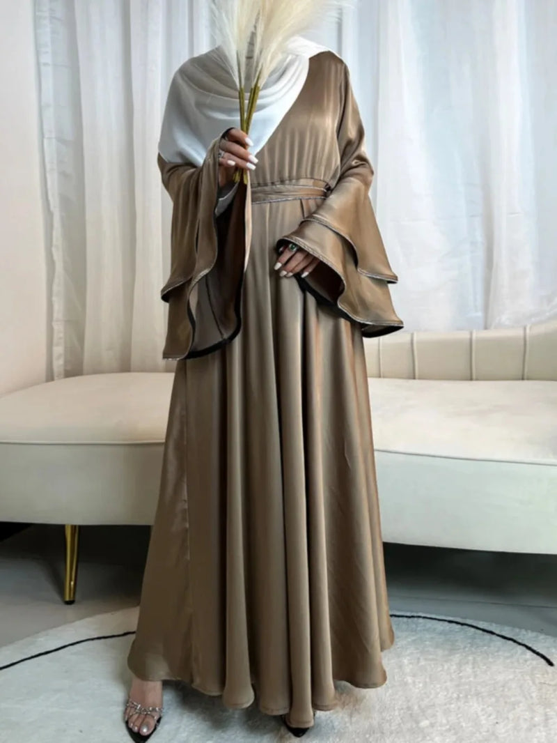 Flare Sleeve Dress for Women Abaya Muslim Women 3 Piece Set Dresses Sashes Scarf Vestidos Jalabiya Arab Robe Ramadan 2025