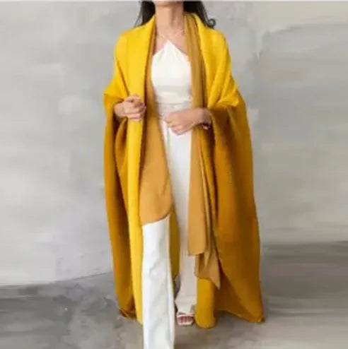 Wind Coat for Women 2024 Autumn New Style Gradient Color, Plus Fat and Enlarged Bat Sleeves, Scarf Style Long Outerwear