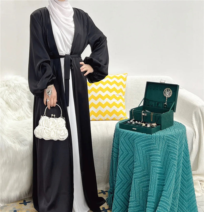 2025 NEW Muslim Abaya Dress for Women Puff Sleeve Cardigan Elegant Abayas Islam Women's Dress Monochromatic Europe and America