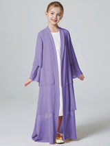 Kebaya Muslim Girls Abaya 3 Layered Chiffon Kids Abaya Dress Open Front   Outerwear (Without Hijab)