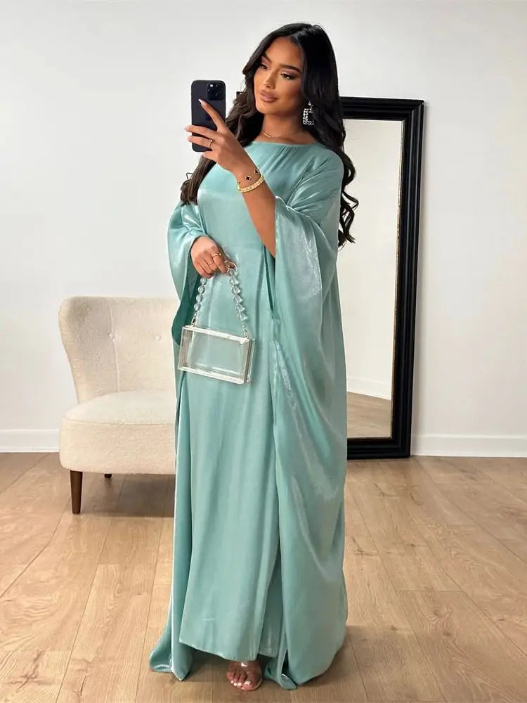 Batwing Butterfly Satin Shimmer Abaya Dubai Luxury Muslim Maxi Kaftan Dresses Abayas For Women Kebaya Caftan Robe Femme Vestidos