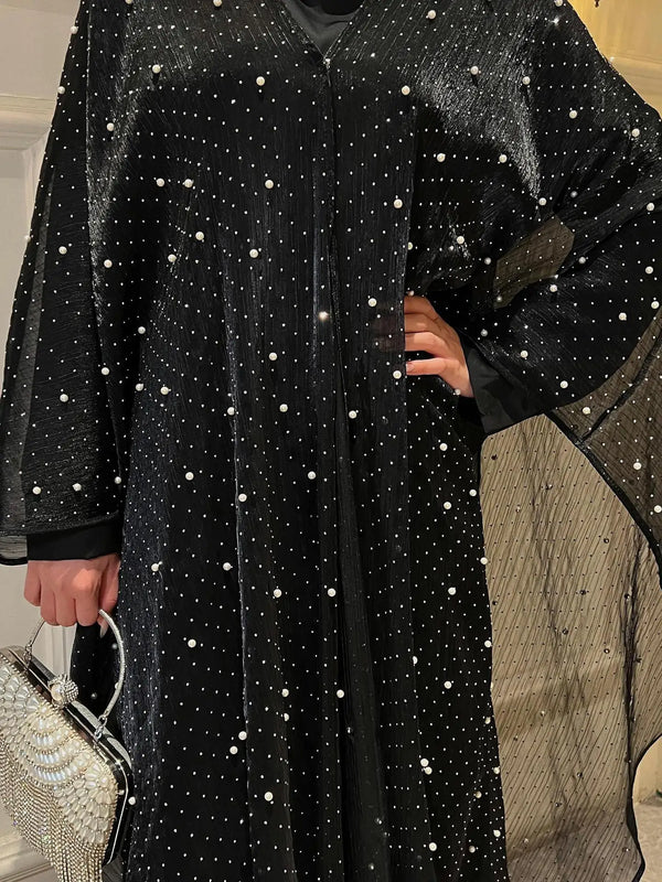 Muslim Abayas Dresses Suit for Women eid Party Vestidos 2 Piece Sets Pearls Ramadan Morocco Dubai Arab Long Robe Kaftan Ensemble