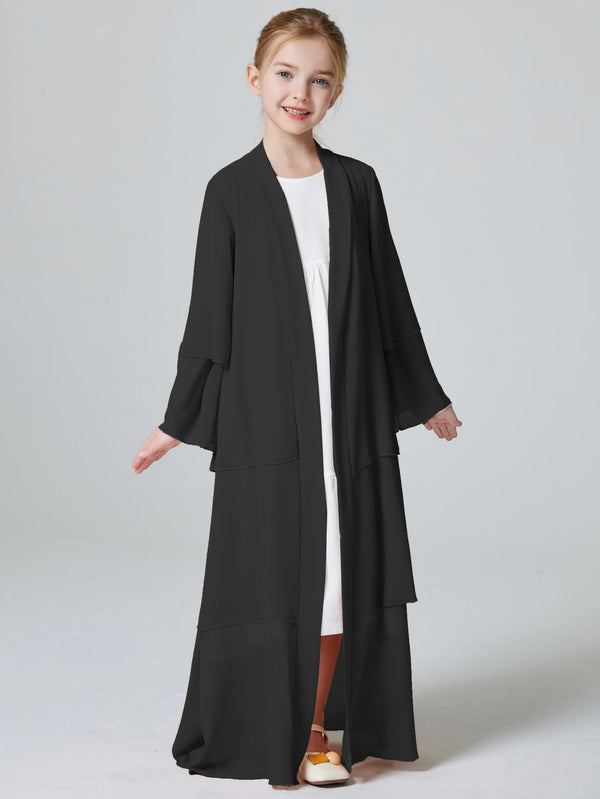 Kebaya Muslim Girls Abaya 3 Layered Chiffon Kids Abaya Dress Open Front   Outerwear (Without Hijab)