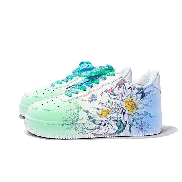 [Custom Lotus emerging from water]Nike Air Force 1 Anti-Slip Wear-Resistant Lightweight Breathable Low-Top Skateboard Shoes W