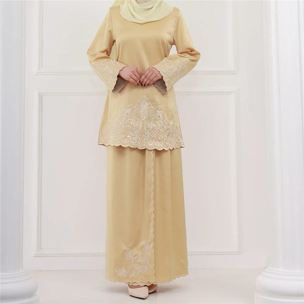 2Pcs Women Muslim Sets Dubai Outfits Islam Clothes Tops Skirts Abaya Dress Malaysia Baju Kurung Suit Femme Musulmane Ensembles