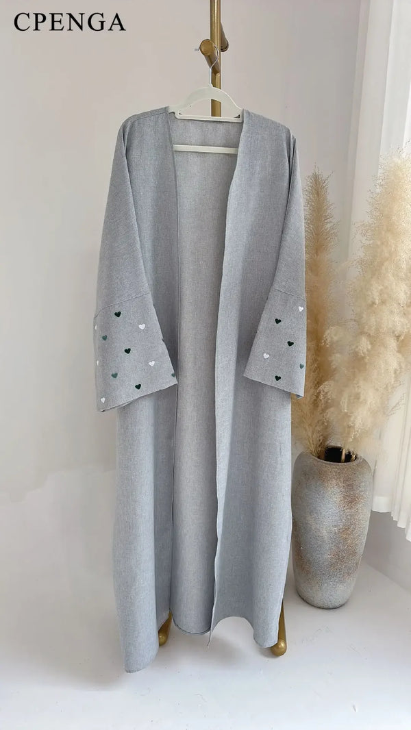 Saudi Heart Embroidery Open Abaya for Women Dubai 2024 New Plain Kimono Muslim Türkiye Elegant Cardigan Gown Islam Clothing