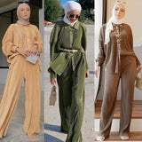 Malaysia Plain Muslim Women Long Sleeve Tops Blouse Pants Islam Abaya Dubai Ramadan Arab Clothes 2 Piece Set Modest Kaftan Suit
