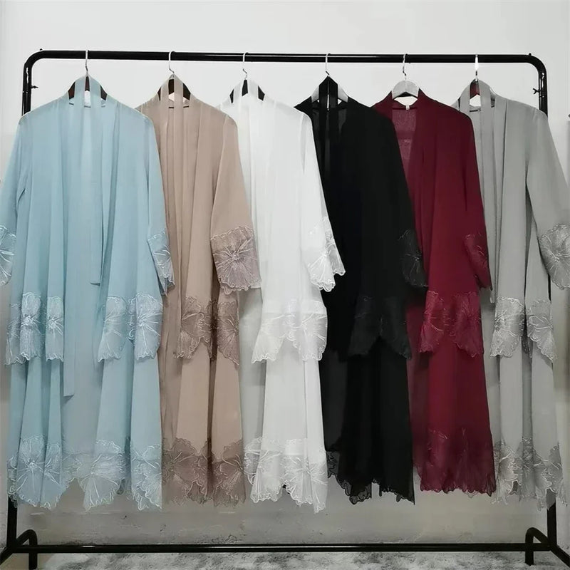 Muslim Women Embroidery Maxi Dress Eid Ramadan Kimono Cardigan Flower Abaya Dubai Turkey Kaftan Islamic Clothing Arab Robe Gown