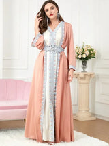 Morocco Muslim Abaya Dress 2 Piece Set with Embroidery