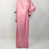Muslim Fashion Abaya for Women Solid Satin One-piece Prayer Dress with Headscarf Saudi Arab Islamic Clothing Modesty Kaftan Robe