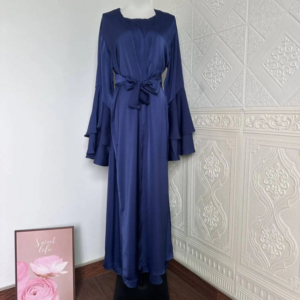 Muslim Abaya For Women Eid Dress 2 Piece Set Morocco Ramadan Satin Lace-up Abayas Kaftan Islam Cardigan Dubai Arab Long Robe