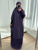 2 Piece Set Hooded Abayas and Skirt for Muslim Women Hijab Dresses Eid Ramadam Prayer Garment Islamic Clothing Pink Black