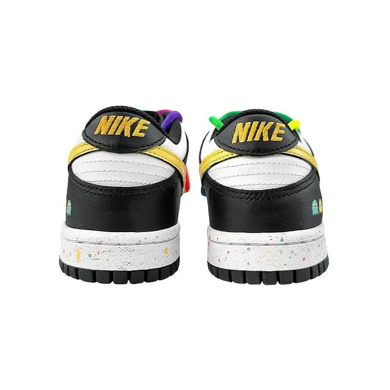 [Custom Rainbow Pac-Man S-BOX]Nike Dunk Anti-Slip Wear-Resistant Low-Top Skateboard Shoes GS Black White Yellow