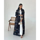 Miyake Pleated Black Printed Trench Coat Jacket Muslim Abaya High Quality Fashion Casual Commuter Peplum Women's Clothing
