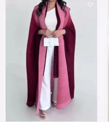 Wind Coat for Women 2024 Autumn New Style Gradient Color, Plus Fat and Enlarged Bat Sleeves, Scarf Style Long Outerwear