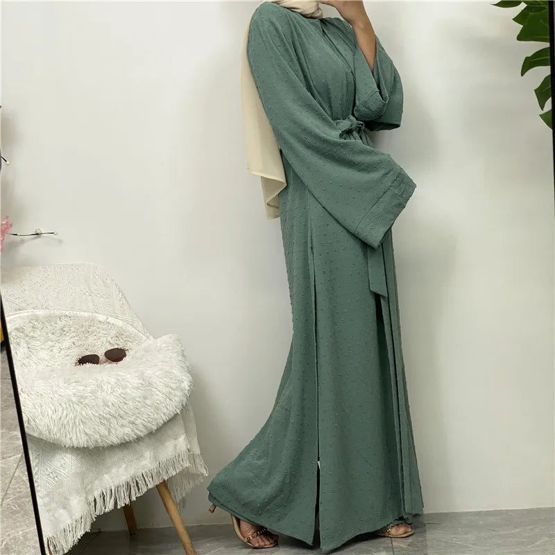 3 Piece Set Eid Muslim Dress Women Open Abaya Kaftan Dubai Kaftan Tops Pants Turkey Islam Kimono Robe Femme Musulmane Ensembles