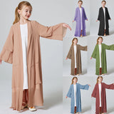 Kebaya Muslim Girls Abaya 3 Layered Chiffon Kids Abaya Dress Open Front   Outerwear (Without Hijab)