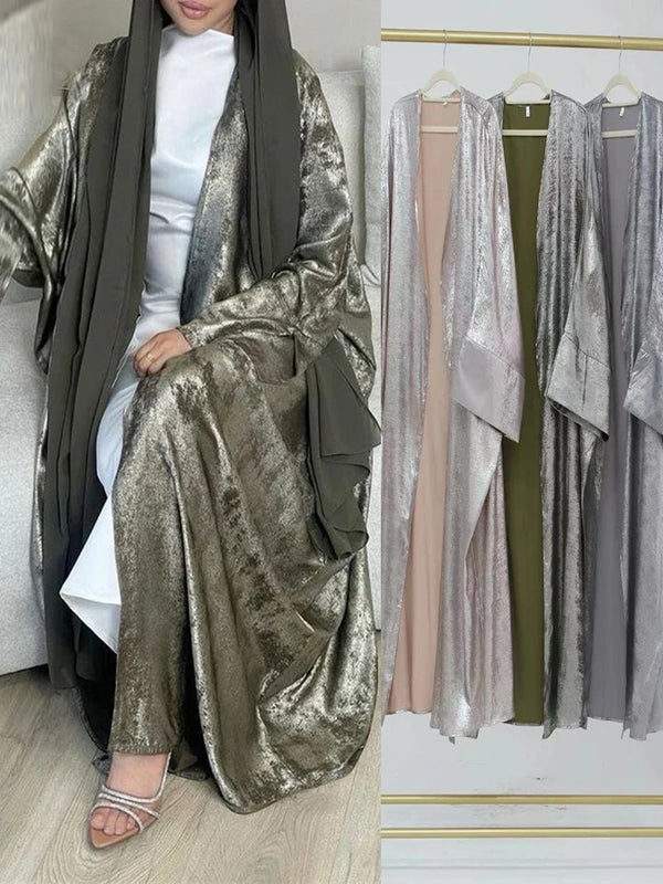 Shiny Batwing Satin Open Kimono Abaya Dubai Luxury 2024 Muslim Abayas For Women Kaftan Dress Islamic Clothing Femme