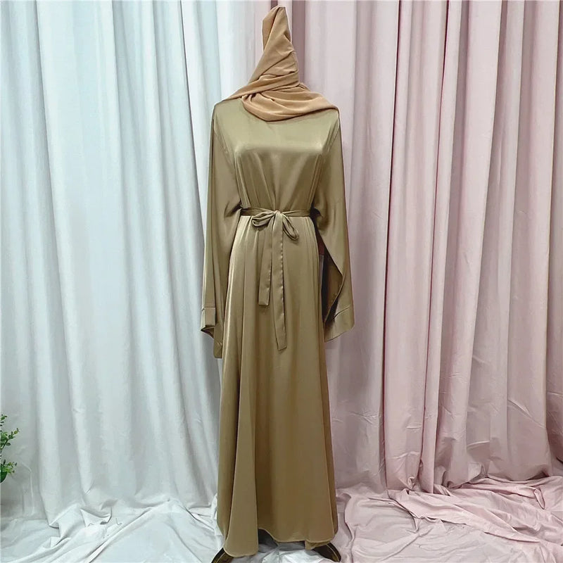 Muslim Women Hijab Dress Satin Abaya Scarf Robe Ramadan Modest Prayer Islamic Clothing Robe Eid Jalabiya Kaftan Caftan Marocain