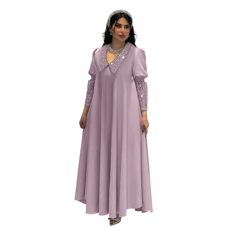 Abaya Dubai Turkey Muslim Women Long Loose Maxi Dress Women's Robe Fashion Sequin Beaded Splicing Middle East Dress
