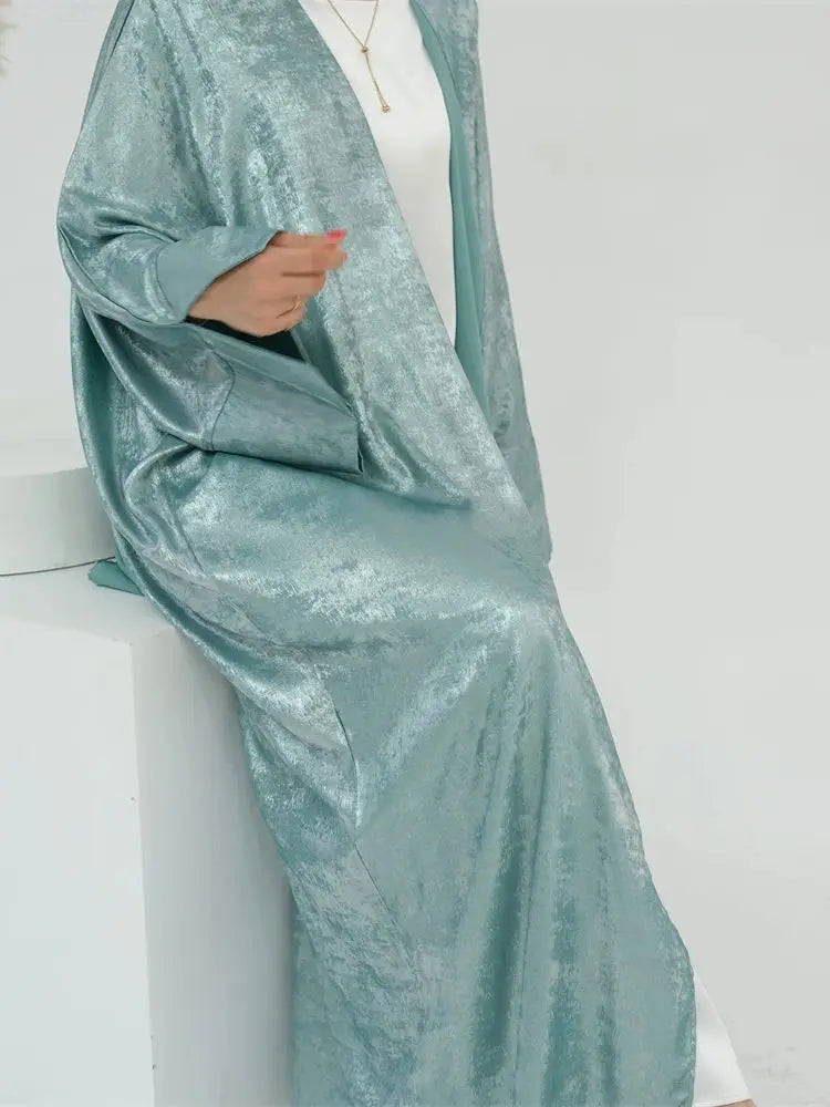 Shiny Batwing Satin Open Kimono Abaya Dubai Luxury 2024 Muslim Abayas For Women Kaftan Dress Islamic Clothing Femme