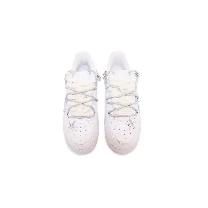 [Custom Christmas blue diamond-shaped pearl women's edition]Nike Air Force 1 Skateboard Shoes Women's Low-Top Blue