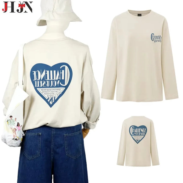 Spring And Summer Loose Student Blouse Half-Sleeve Tops New 100% Cotton Women'S Clothing Y2k Khaki long Sleeve T-Shirt Female