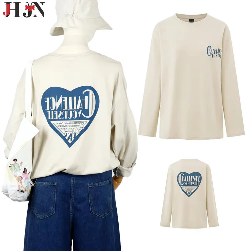 Spring And Summer Loose Student Blouse Half-Sleeve Tops New 100% Cotton Women'S Clothing Y2k Khaki long Sleeve T-Shirt Female