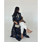 Miyake Pleated Black Printed Trench Coat Jacket Muslim Abaya High Quality Fashion Casual Commuter Peplum Women's Clothing