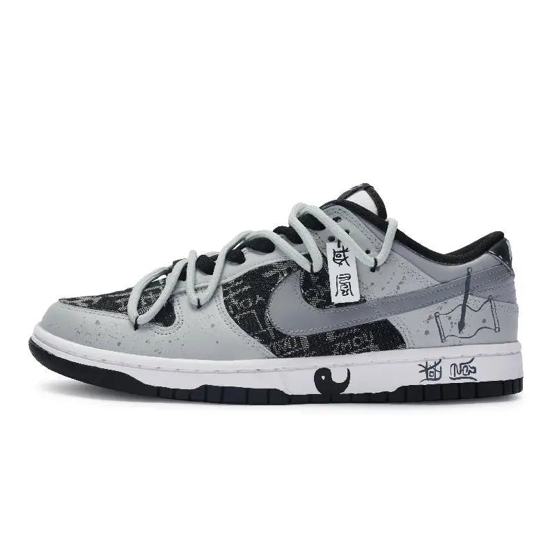 [Custom Female style in black and white]Nike Dunk 811 Manufacture Ink White Low-Top Skateboard Shoes GS Gray Black