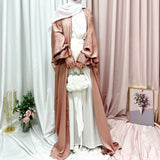 Muslim Elegant Puff Sleeve Long Dress Women's Prayer Garment Dubai 2024 Luxury Kaftan Kebaya Turkey Party Ramadan Abaya Beige