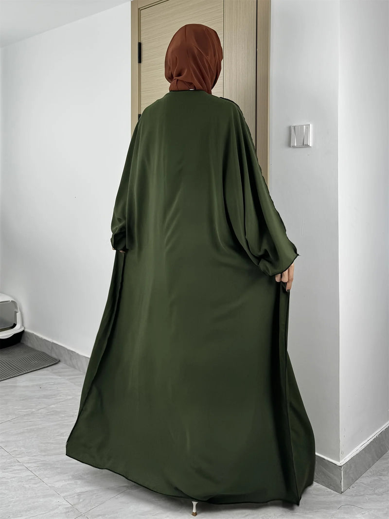 Solid Open Front Simple Abayas, Elegant Long Sleeve Maxi Length Cover Up, Women's Clothing