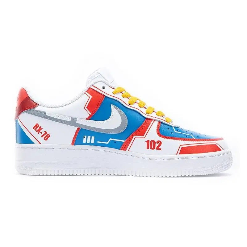 Custom Men's mechanical style white, red and blue Nike Air Force 1 07 Coverage Warm Low-Top Skateboard Shoes Men's Red White