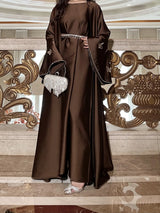 Muslim Women Abaya Dress 2 Piece Set Butterfly Satin Lace-up Morocco Caftan Inner Dress Musulman Ensembles Cadigan Outfit Suits